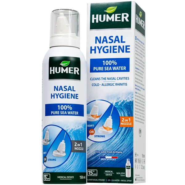Xịt mũi người lớn Humer 150 Nasal Hygiene Adults 150ml giúp vệ sinh mũi hàng ngày cho người trên 15 tuổi