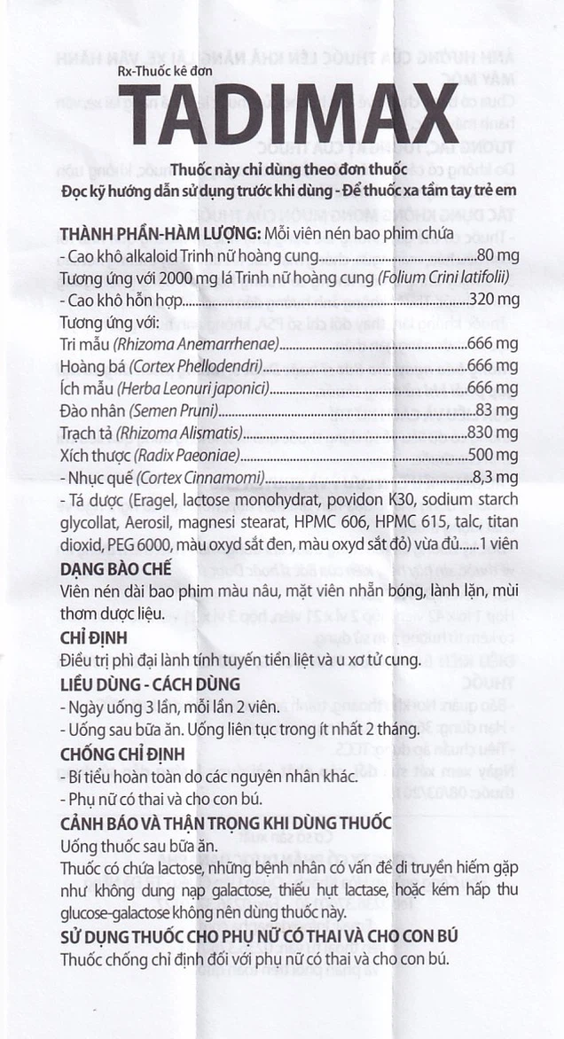 Thuốc Tadimax Danapha điều trị u phì đại tiền liệt tuyến (42 viên)