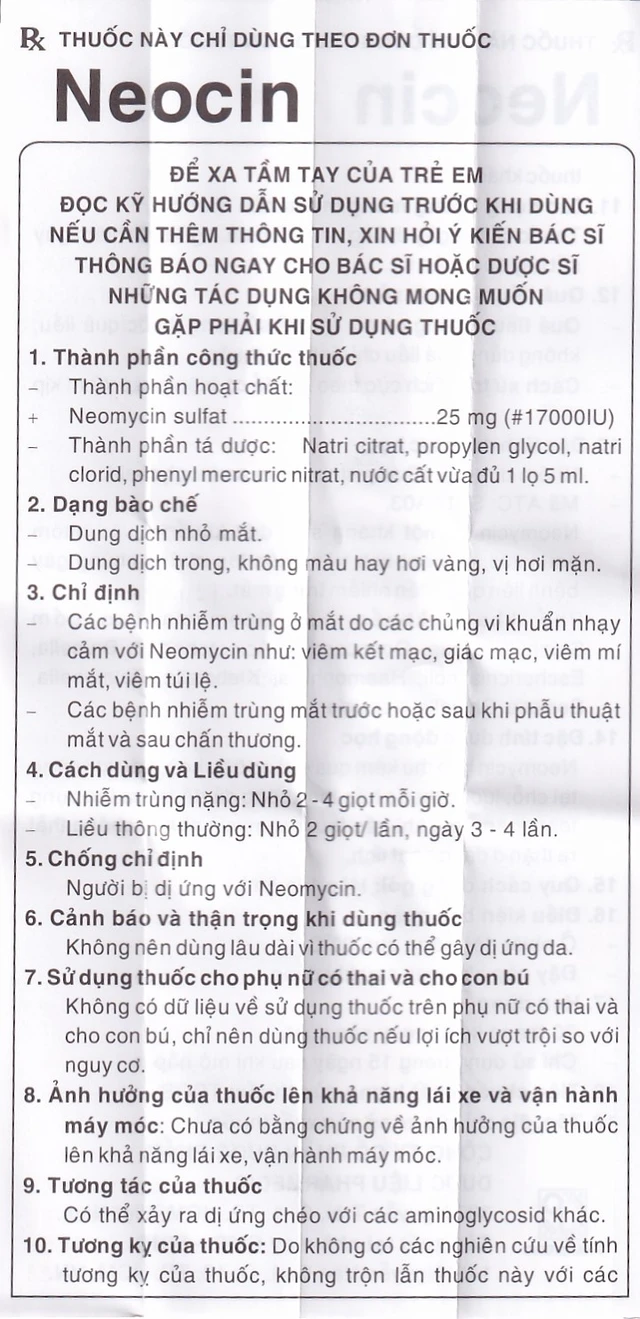 Thuốc nhỏ mắt Neocin điều trị viêm kết mạc, giác mạc (5ml)
