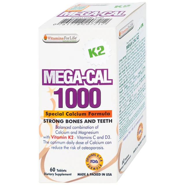 Viên uống Mega-Cal 1000 giúp bổ sung canxi, chống loãng xương (60 viên)