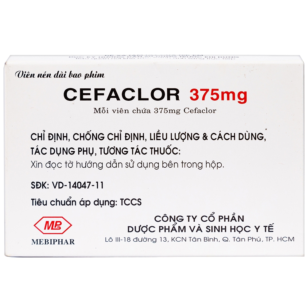 Hình ảnh Thuốc Cefaclor 375mg Mebiphar điều trị nhiễm khuẩn đường hô hấp (1 vỉ x 10 viên)