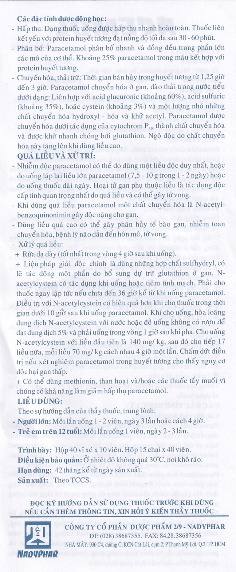 Thuốc Acemol 325mg Nadyphar hạ sốt và giảm đau (40 viên)