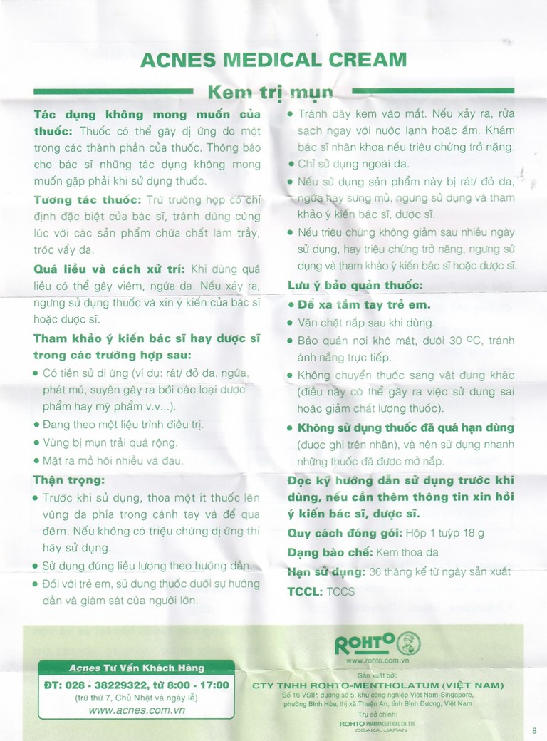 Kem trị mụn Acnes Medical Cream điều trị mụn sưng đỏ, đau (18g)