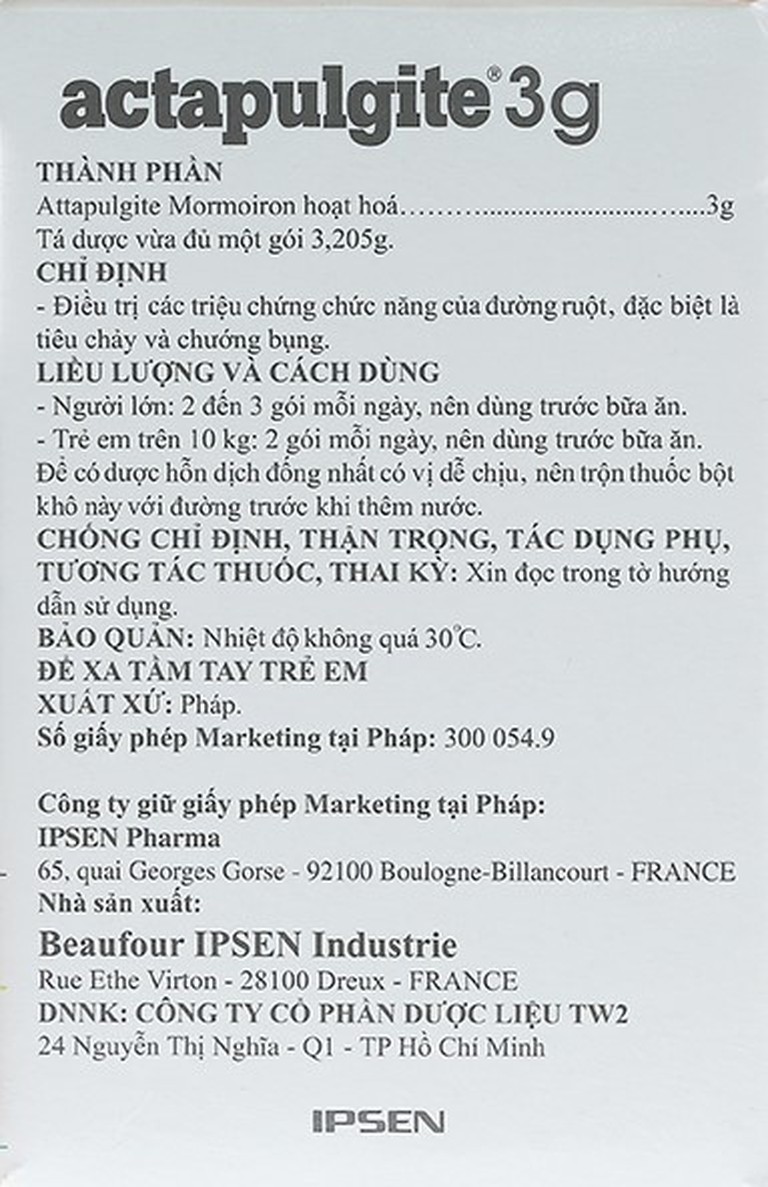 Bột pha dung dịch uống Actapulgite 3g Beaufour Ipsen điều trị tiêu chảy và chướng bụng (30 gói)