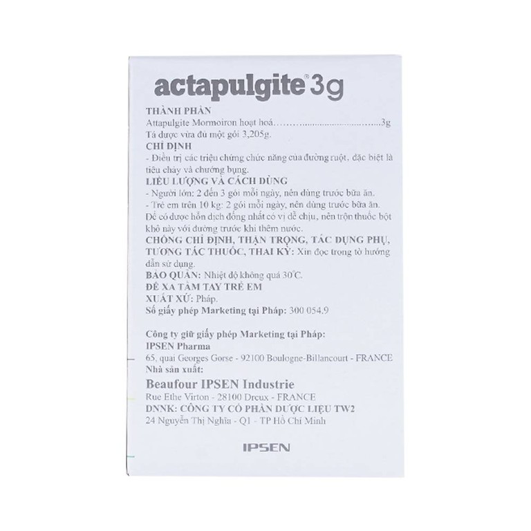 Bột pha dung dịch uống Actapulgite 3g Beaufour Ipsen điều trị tiêu chảy và chướng bụng (30 gói)