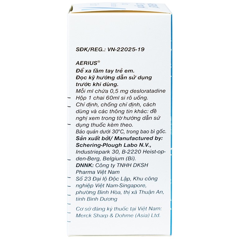 Siro Aerius MSD giảm nhanh các triệu chứng viêm mũi dị ứng, mày đay (60ml)