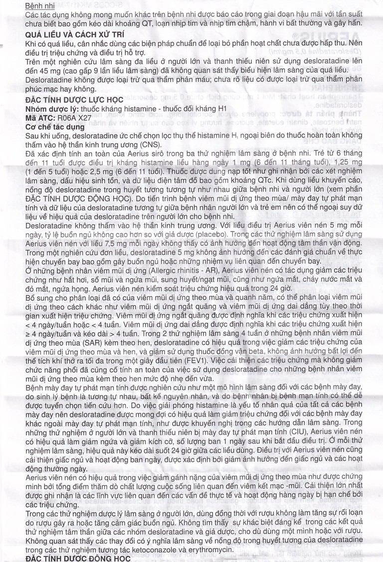 Siro Aerius MSD giảm nhanh các triệu chứng viêm mũi dị ứng, mày đay (60ml)