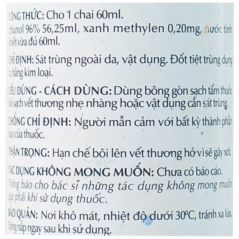 Cồn thuốc dùng ngoài Alcool 90 độ OPC sát trùng vết thương ngoài da, vật dụng (60ml)