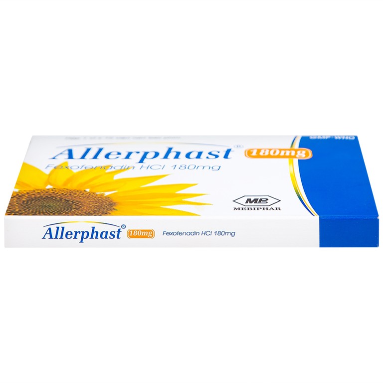 Thuốc Allerphast 180mg Mebiphar điều trị viêm mũi dị ứng theo mùa, mày đay mạn tính vô căn (1 vỉ x 10 viên)