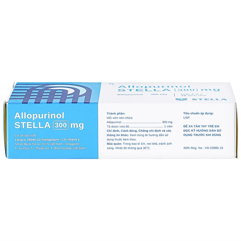 Thuốc Allopurinol Stella 300mg điều trị tăng acid uric máu, sỏi thận (3 vỉ x 10 viên)