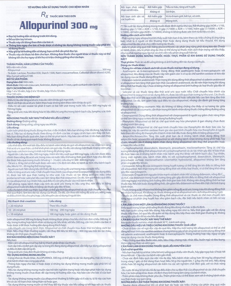Thuốc Allopurinol 300mg Domesco điều trị tăng acid uric máu, sỏi thận (100 viên)