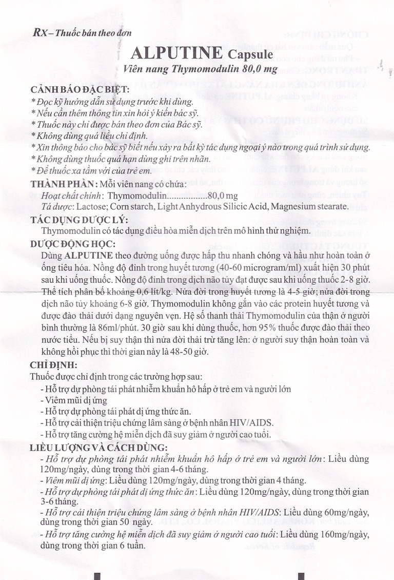 Thuốc Alputine 80mg Arlico hỗ trợ điều trị nhiễm khuẩn hô hấp, viêm mũi dị ứng (6 vỉ x 10 viên)