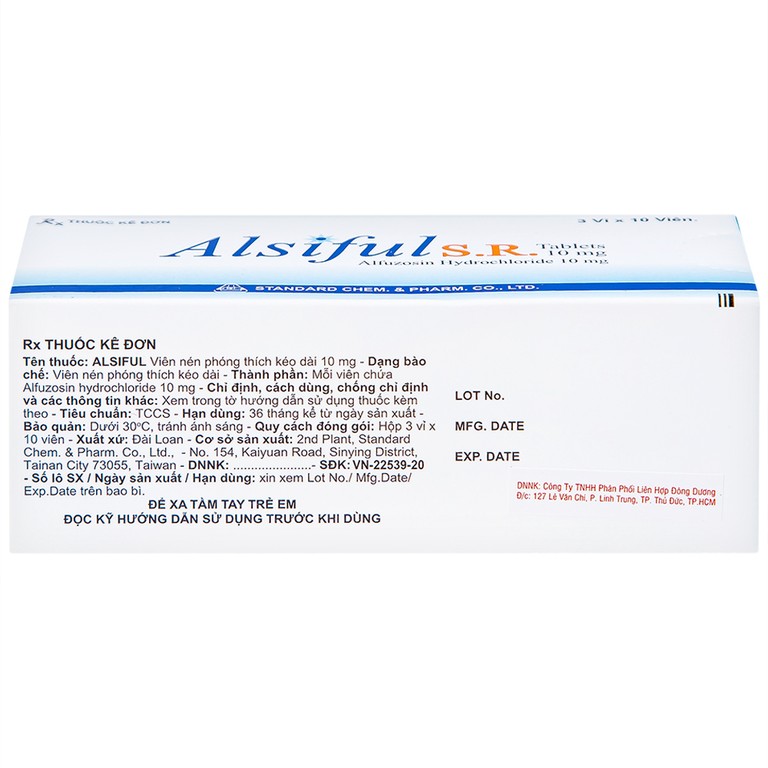 Thuốc Alsiful S.R 10mg Standard điều trị phì đại lành tính tuyến tiền liệt (3 vỉ x 10 viên)