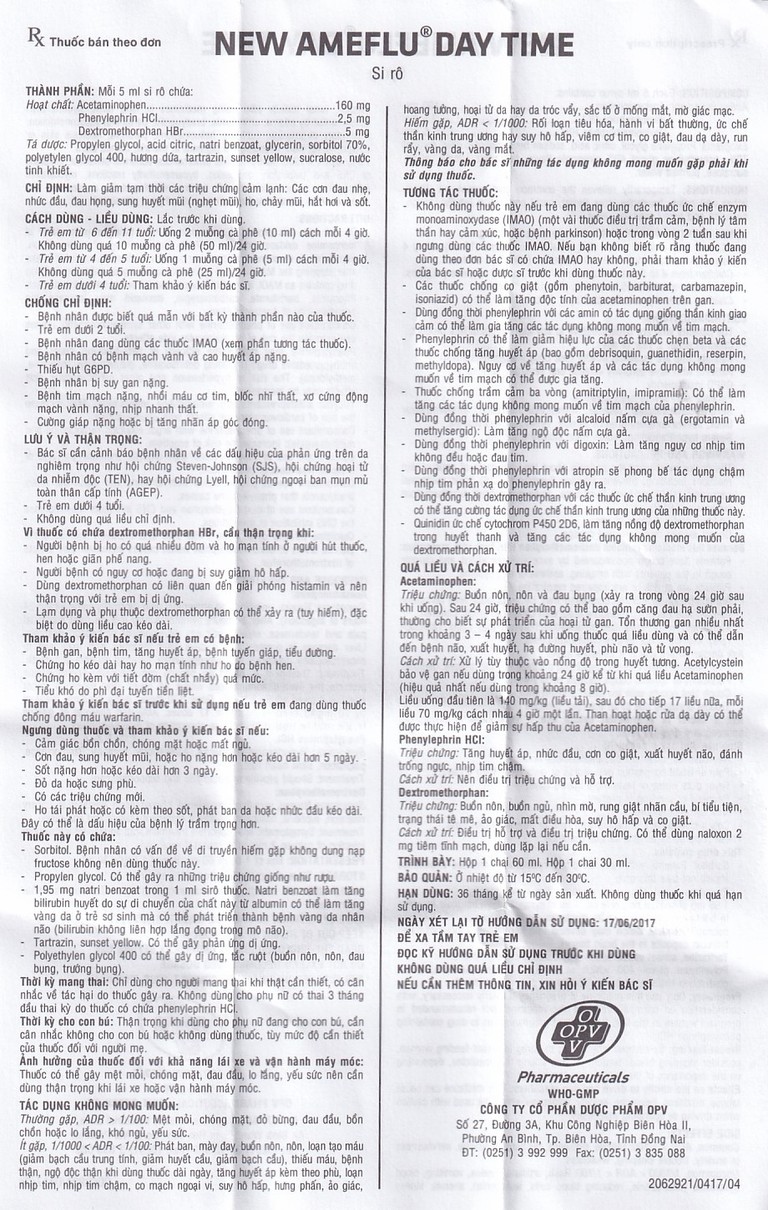 Siro New Ameflu Day Time 160mg/5ml OPV giảm các triệu chứng cảm cúm (60ml)
