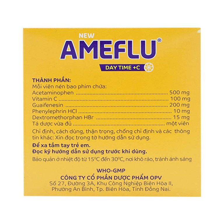 Viên nén New Ameflu Day Time +C OPV điều trị cảm lạnh, cảm cúm (10 vỉ x 10 viên)