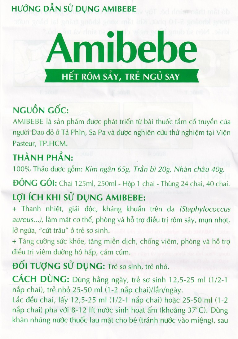 Nước tắm trẻ em Amibebe Herbe phòng và hỗ trợ điều trị rôm sảy (250ml)