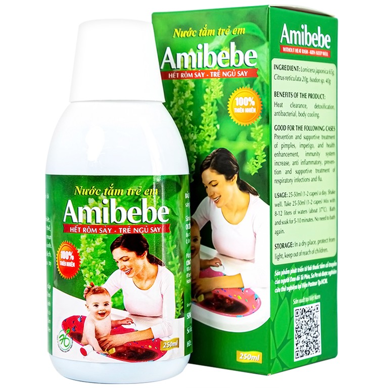 Nước tắm trẻ em Amibebe Herbe phòng và hỗ trợ điều trị rôm sảy (250ml)