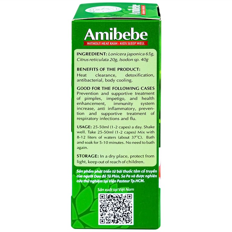 Nước tắm trẻ em Amibebe Herbe phòng và hỗ trợ điều trị rôm sảy (250ml)