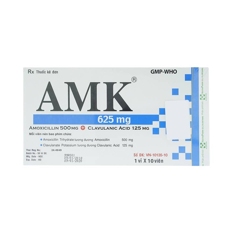 Thuốc AMK 625mg R.X điều trị nhiễm trùng đường hô hấp (2 vỉ x 5 viên)