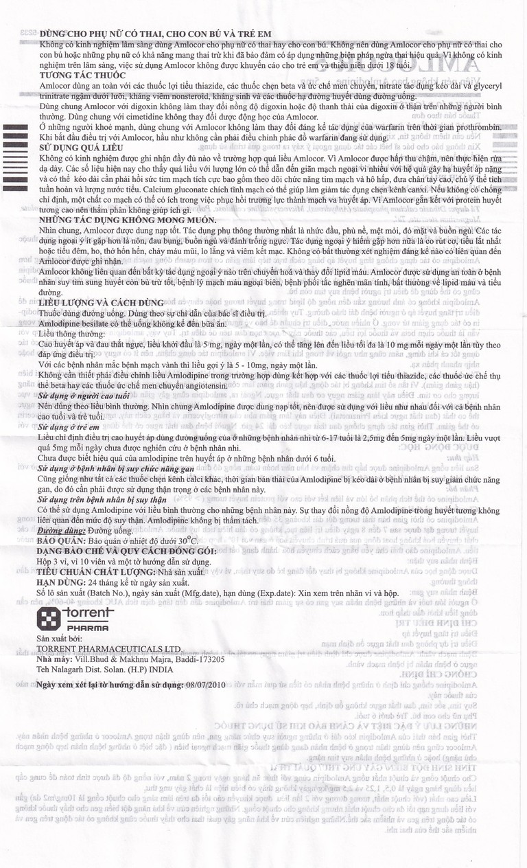 Thuốc Amlocor-5 Torrent điều trị tăng huyết áp, đau thắt ngực (3 vỉ x 10 viên)