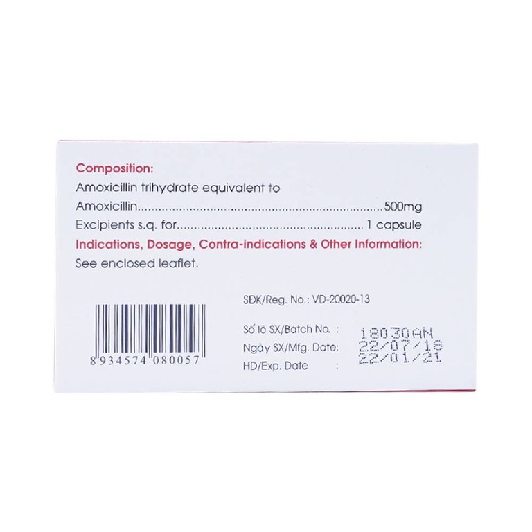 Thuốc Amoxicillin 500mg Mekophar điều trị nhiễm khuẩn (10 vỉ x 10 viên)