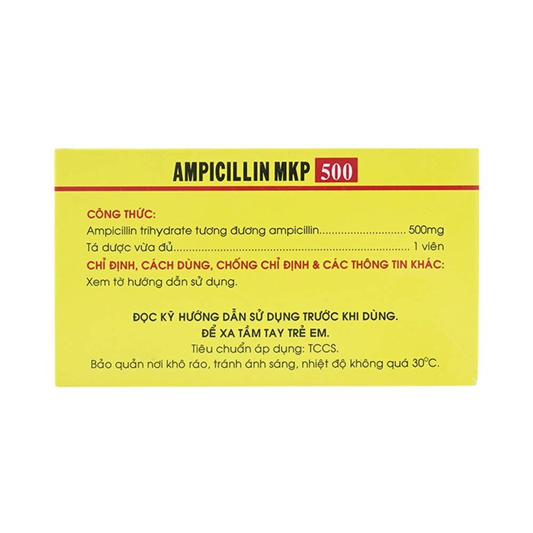 Thuốc Ampicillin MKP 500 Mekophar điều trị nhiễm khuẩn (10 vỉ x 10 viên)
