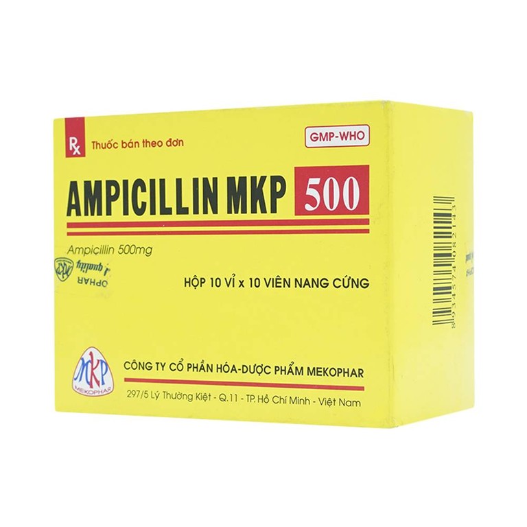 Thuốc Ampicillin MKP 500 Mekophar điều trị nhiễm khuẩn (10 vỉ x 10 viên)