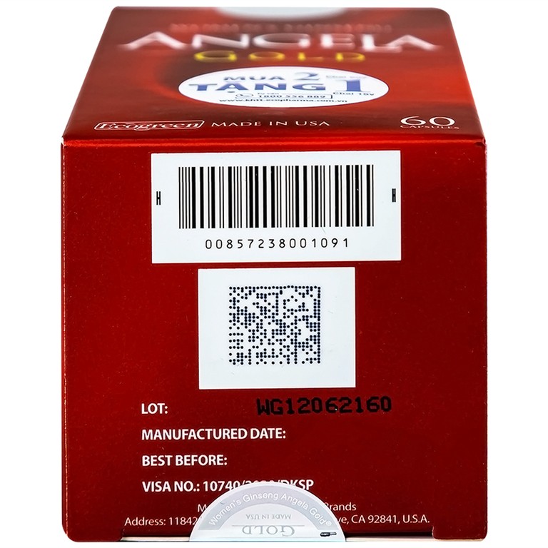 Viên uống sâm Angela Gold Ecogreen làn da căng sáng, tăng cường sinh lý nữ (60 viên)