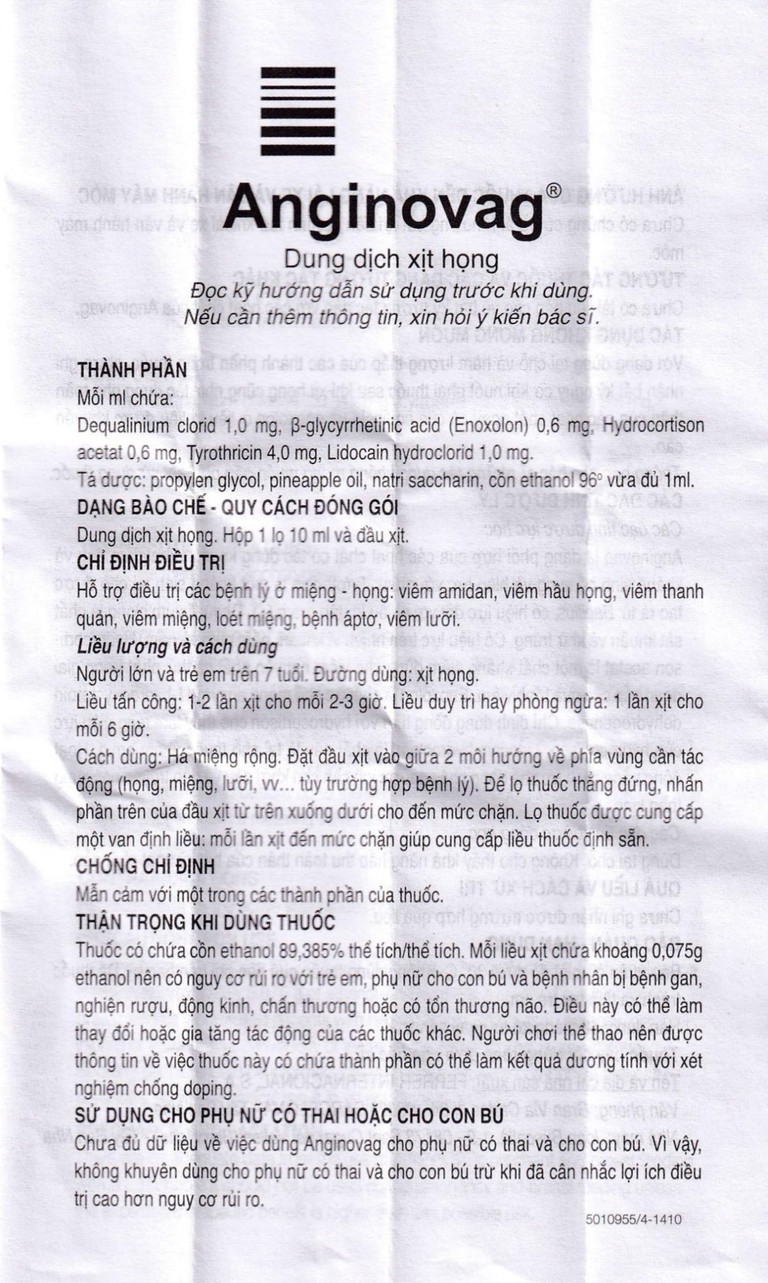 Dung dịch xịt họng Anginovag Ferrer hỗ trợ điều trị các bệnh lý ở miệng, họng (10ml)