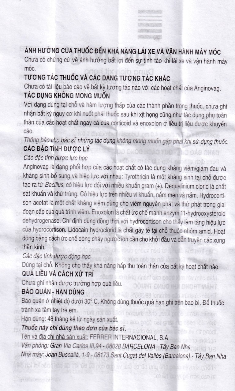 Dung dịch xịt họng Anginovag Ferrer hỗ trợ điều trị các bệnh lý ở miệng, họng (10ml)