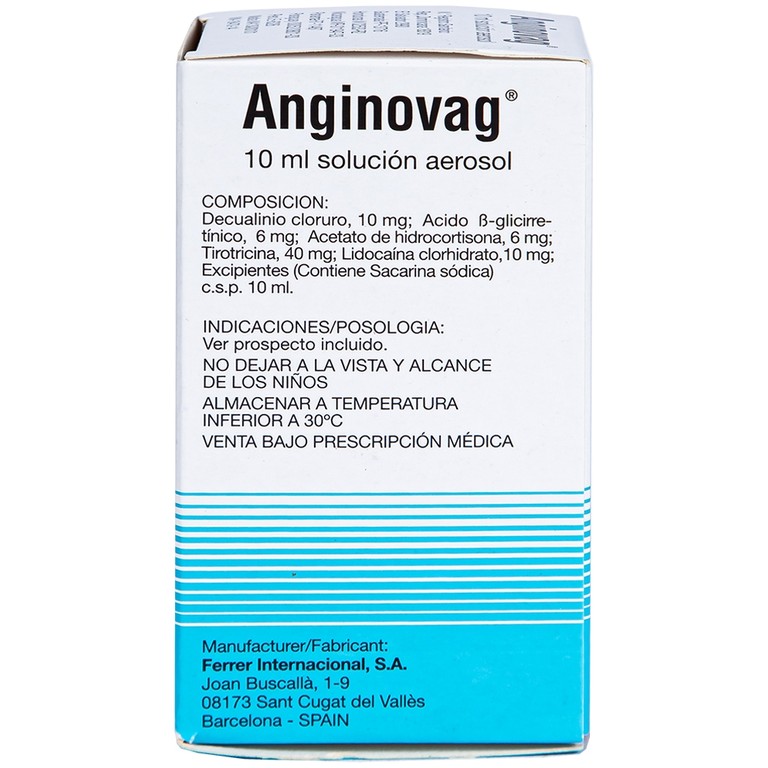 Dung dịch xịt họng Anginovag Ferrer hỗ trợ điều trị các bệnh lý ở miệng, họng (10ml)
