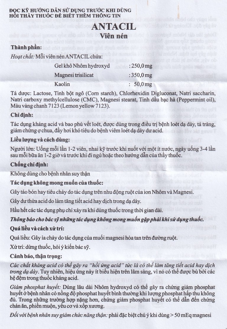 Thuốc Antacil 250mg Thai Nakorn Patana điều trị bệnh loét dạ dày, tá tràng (25 vỉ x 10 viên)