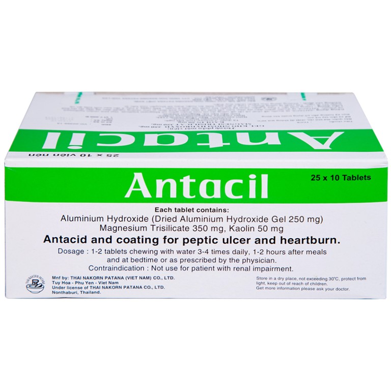 Thuốc Antacil 250mg Thai Nakorn Patana điều trị bệnh loét dạ dày, tá tràng (25 vỉ x 10 viên)