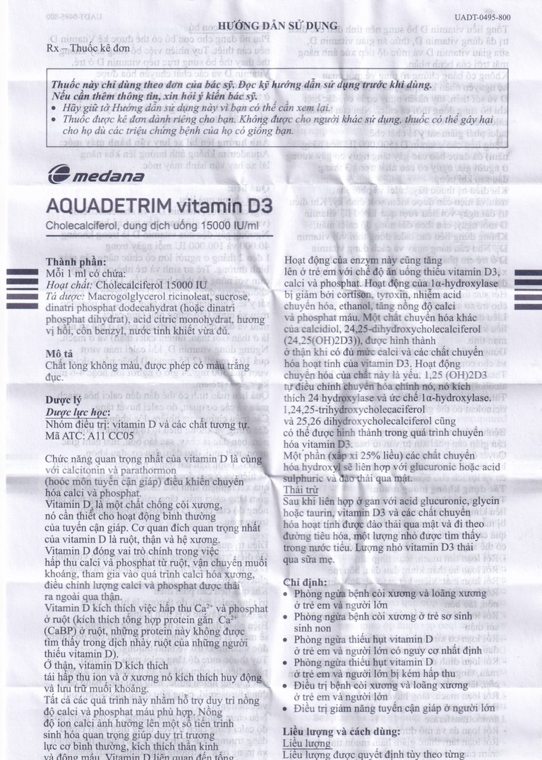 Dung dịch uống Aquadetrim Vitamin D3 Medana phòng ngừa còi xương, loãng xương (10ml)