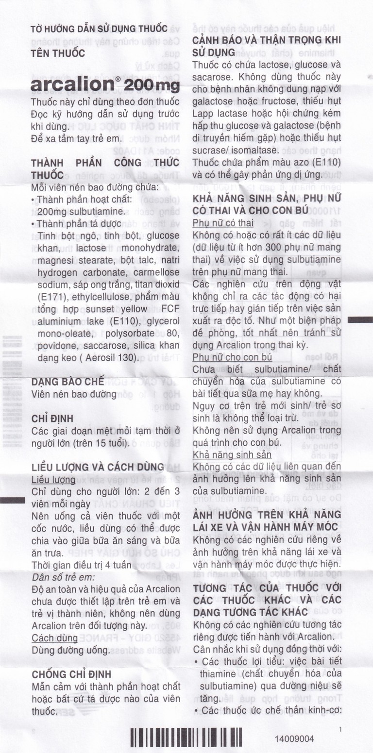 Thuốc Arcalion 200 Servier điều trị các giai đoạn mệt mỏi tạm thời (30 viên)