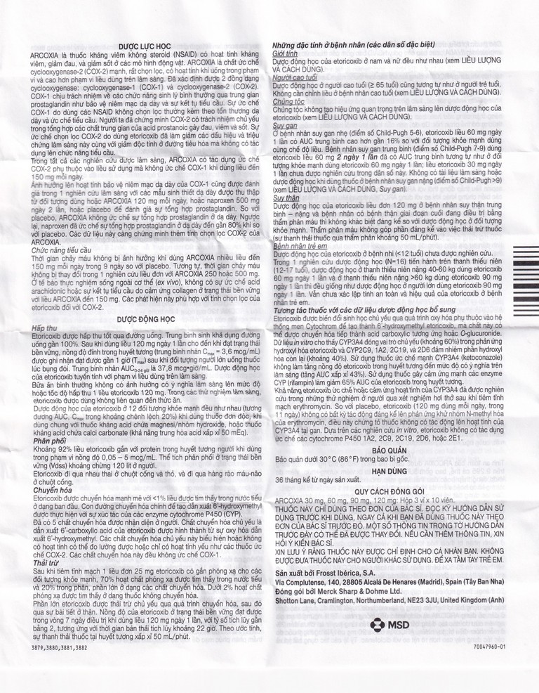Thuốc Arcoxia 120mg MSD điều trị thoái hoá khớp, viêm khớp dạng thấp (3 vỉ x 10 viên)