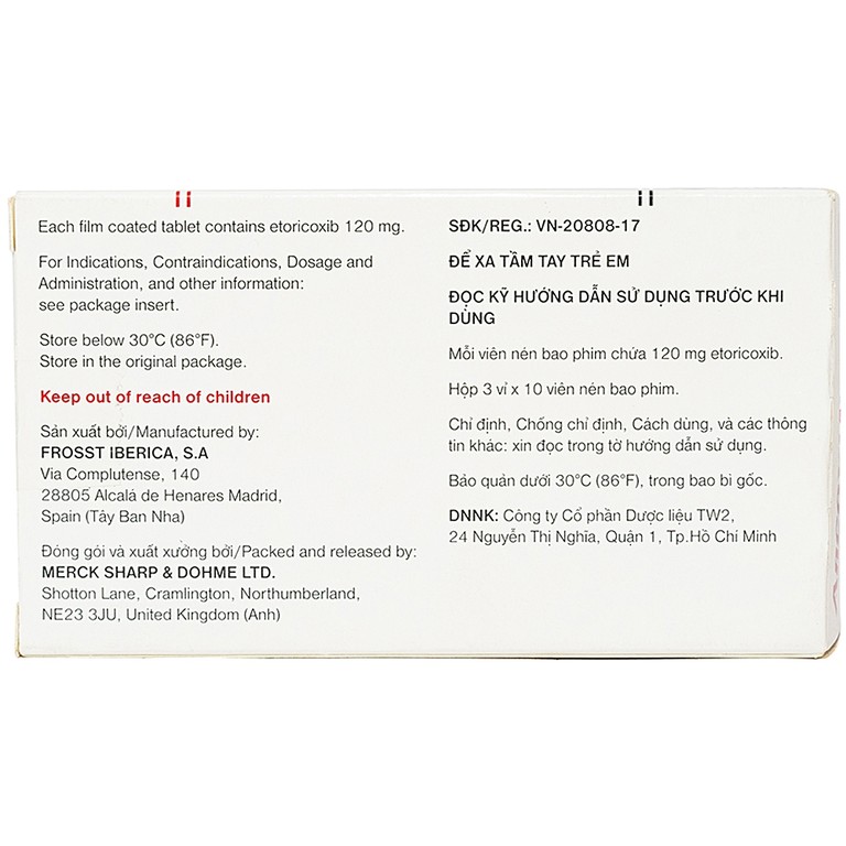 Thuốc Arcoxia 120mg MSD điều trị thoái hoá khớp, viêm khớp dạng thấp (3 vỉ x 10 viên)
