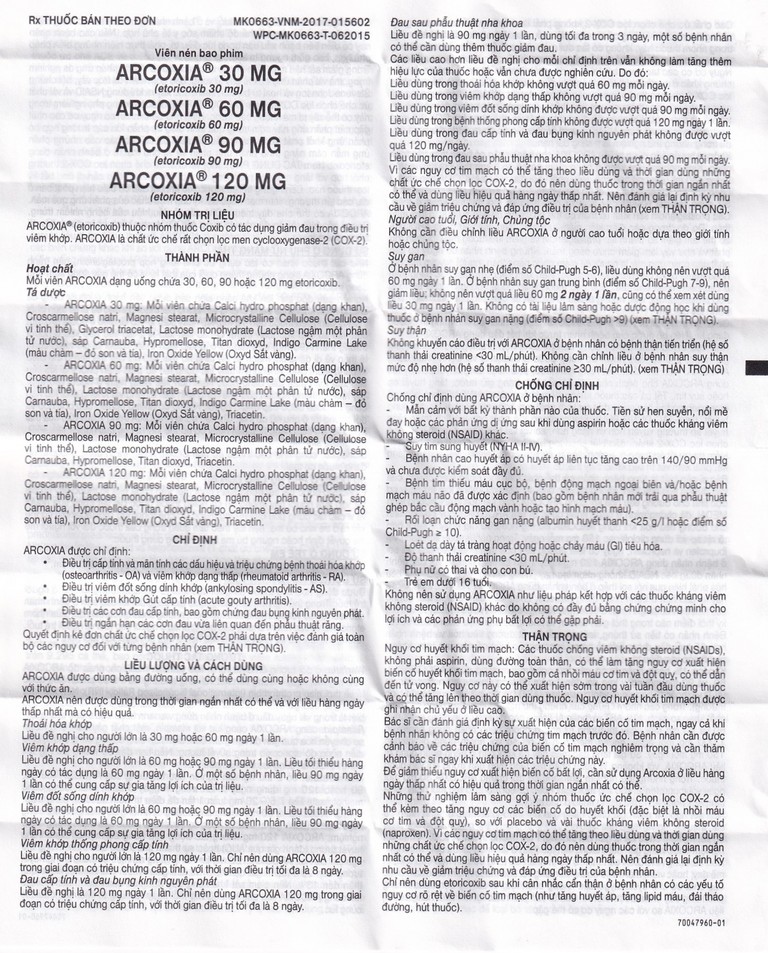 Thuốc Arcoxia 60mg MSD điều trị thoái hoá khớp, viêm khớp dạng thấp (3 vỉ x 10 viên)