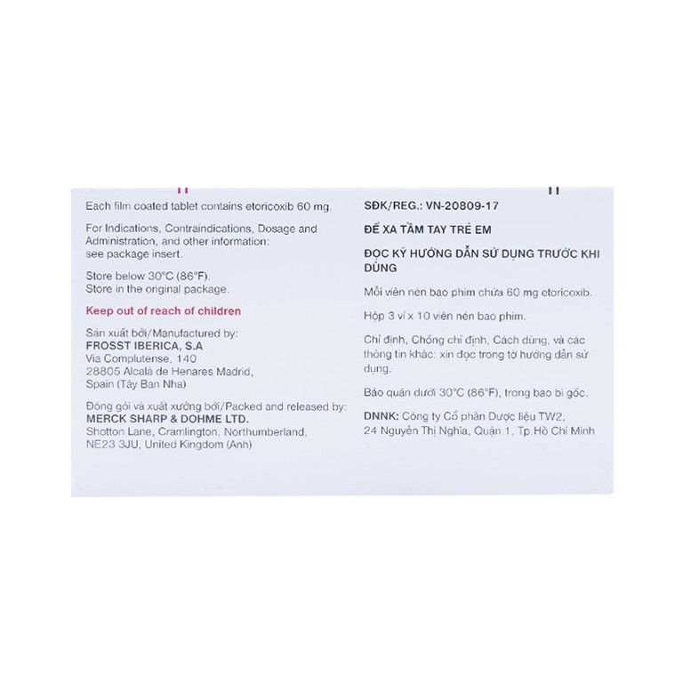 Thuốc Arcoxia 60mg MSD điều trị thoái hoá khớp, viêm khớp dạng thấp (3 vỉ x 10 viên)