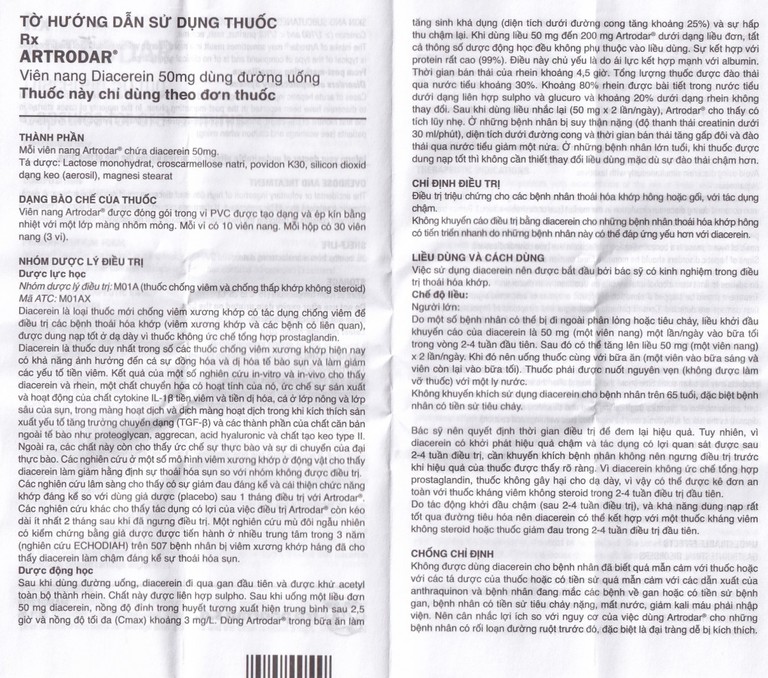 Thuốc Artrodar 50mg Chemedica điều trị thoái hóa khớp hông hoặc gối (3 vỉ x 10 viên)