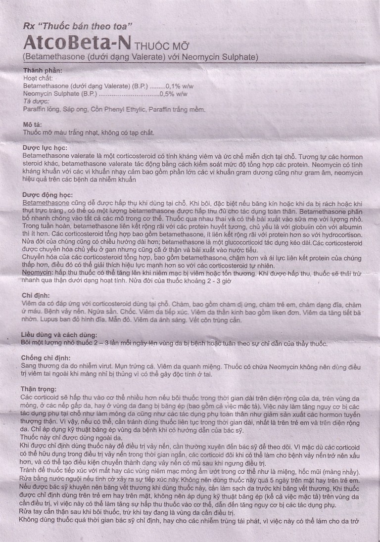 Thuốc mỡ Atcobeta-N 0,1% Atco điều trị viêm da, chàm dị ứng (15g)