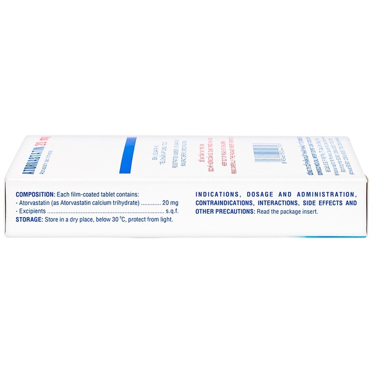 Thuốc Atorvastatin 20mg Domesco điều trị tăng lipid huyết, phòng ngừa bệnh tim mạch (2 vỉ x 10 viên)