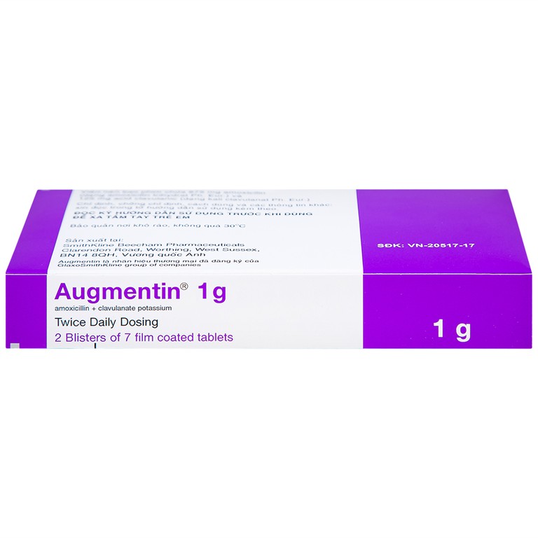 Thuốc Augmentin 1g GSK điều trị nhiễm khuẩn (2 vỉ x 7 viên)