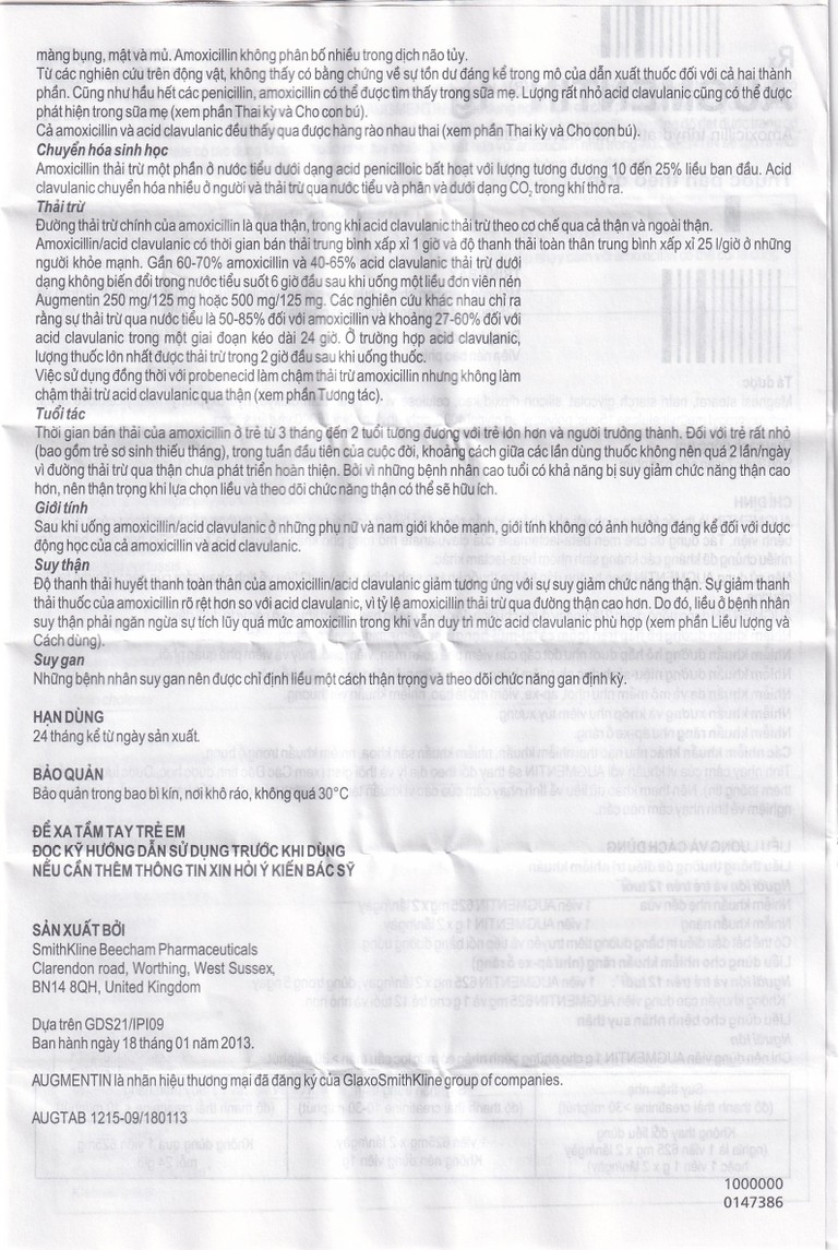 Thuốc Augmentin 1g GSK điều trị nhiễm khuẩn (2 vỉ x 7 viên)