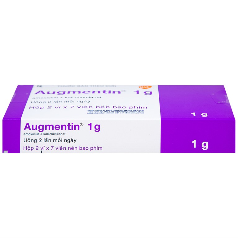 Thuốc Augmentin 1g GSK điều trị nhiễm khuẩn (2 vỉ x 7 viên)