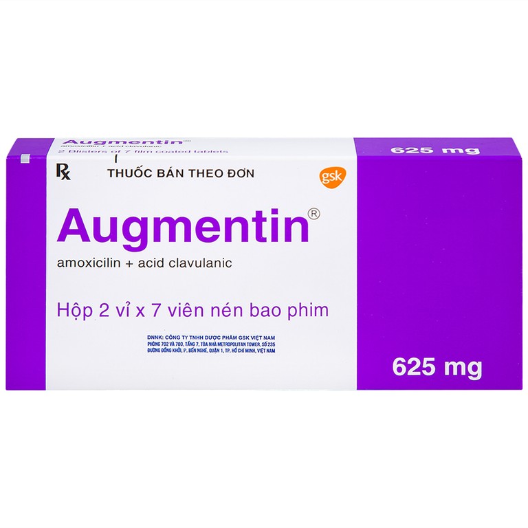 Thuốc Augmentin 625mg GSK điều trị nhiễm khuẩn (2 vỉ x 7 viên)