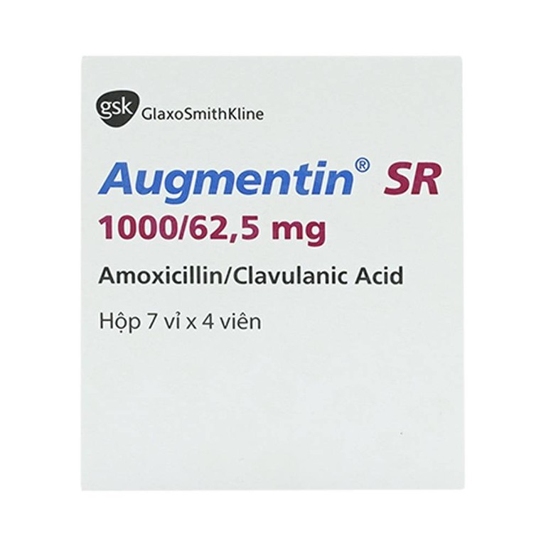 Thuốc Augmentin SR 1000/62.5mg Hanoi Pharma điều trị nhiễm khuẩn đường hô hấp (7 vỉ x 4 viên)