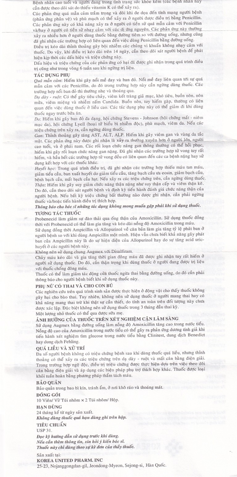 Thuốc Augmex Duo Korea United điều trị viêm phế quản, viêm bàng quang (2 vỉ x 10 viên) 