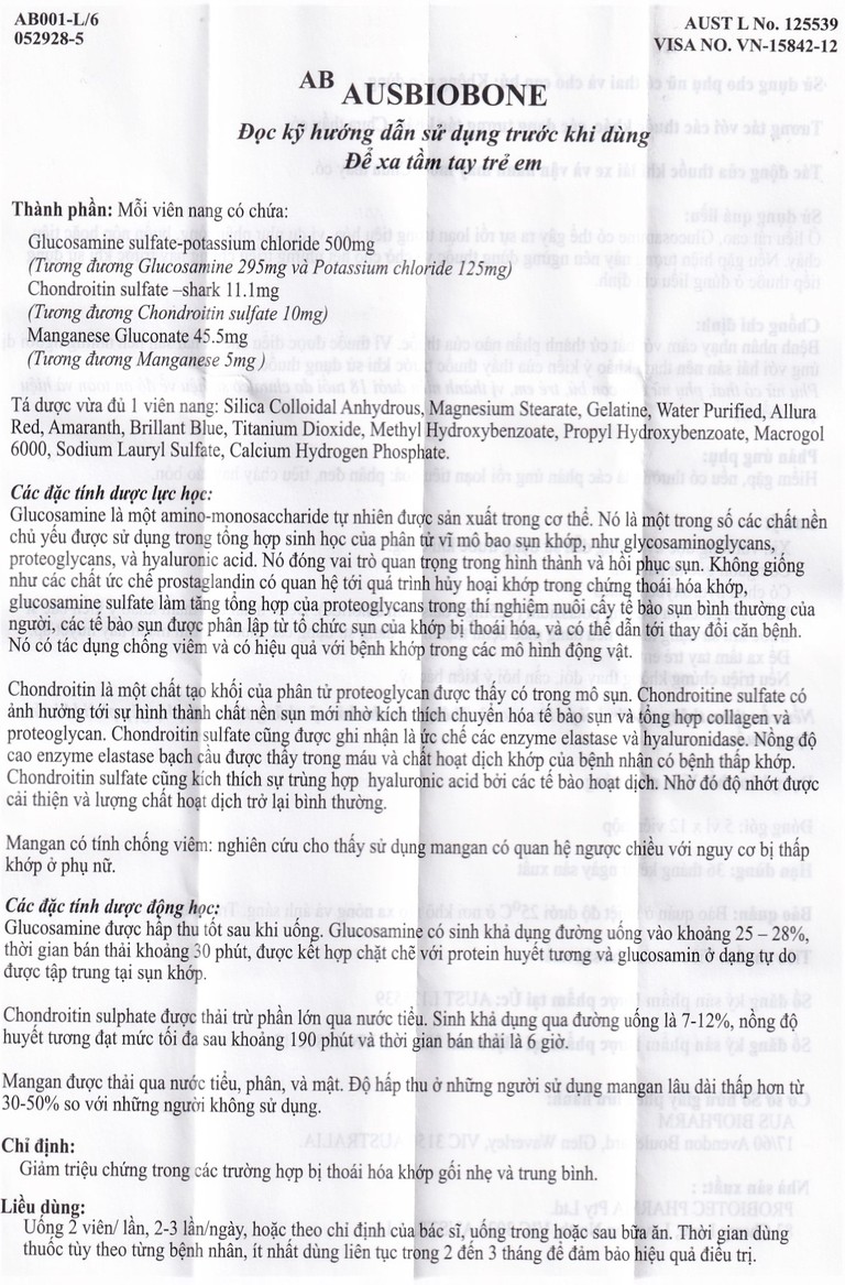 Thuốc Ausbiobone Biopharm điều trị triệu chứng thoái hóa khớp gối nhẹ và trung bình (60 viên)