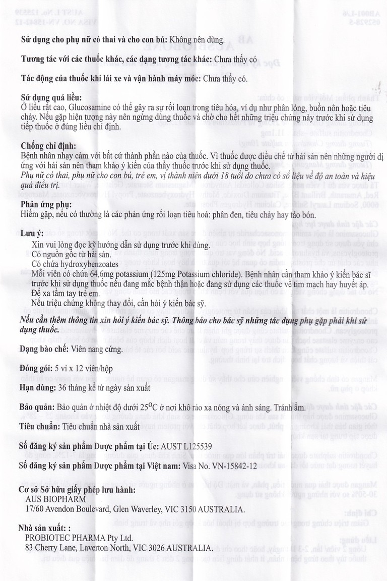 Thuốc Ausbiobone Biopharm điều trị triệu chứng thoái hóa khớp gối nhẹ và trung bình (60 viên)